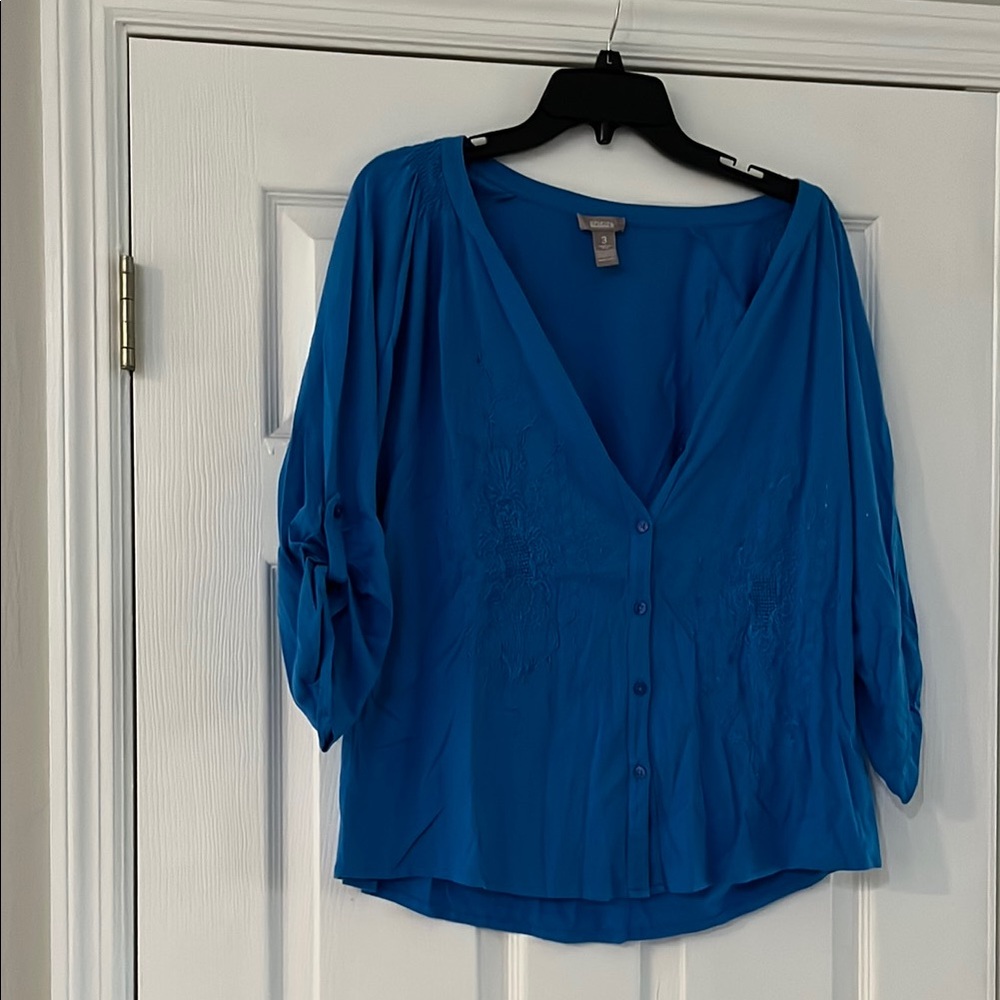 Chico's Blue Wrap Blouse with Relaxed Fit